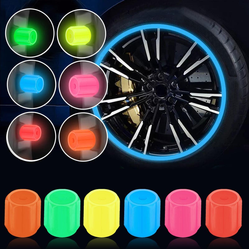 4PCS Fluorescent Tire Valve Cap,Car Tire Valve Stem Caps,Glow in The Dark Tire Valve Caps,Universal Luminous Tire Valve Stem Cap,Tire Air Cap for Cars Motorcycles SUV Trucks Bikes Car Accessories - Image 1
